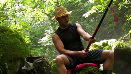 Sexy redhead undressed and roughly ass fucked in the woods