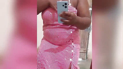 Naughty Chubby Showing off Her Pussy in the Mirror