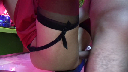 Busty brunette MILF in tight suit gets fucked from behind