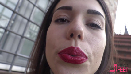 Outdoors smoking on the stairs with sweet Petra