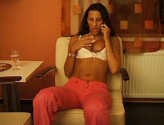 Babe on phone getting hot and spreading her legs