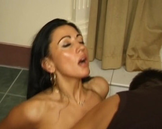 Dark Haired German Chick with an Amazing Body Taking Two Hard Cock at the Same Time