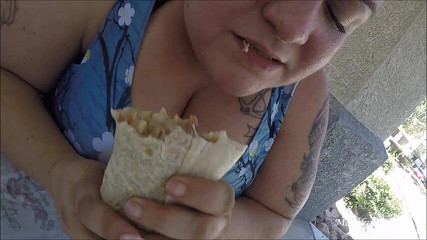 SSBBW eats huge burrito at pool