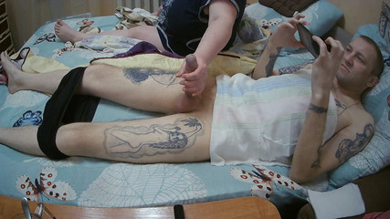 Mother-in-law Jerks off My Dick and Watches the Sperm Flow From the Penis