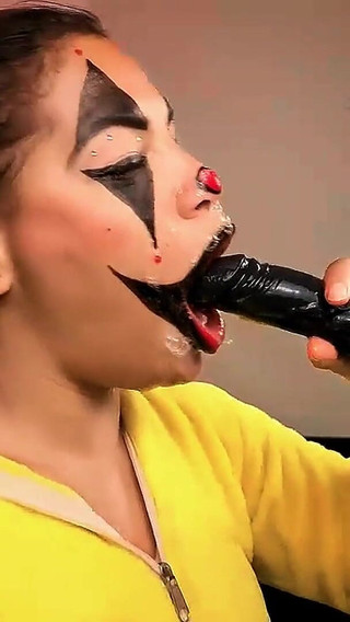 Naughty Clown Fucks Her Throat with a Fuck Machine