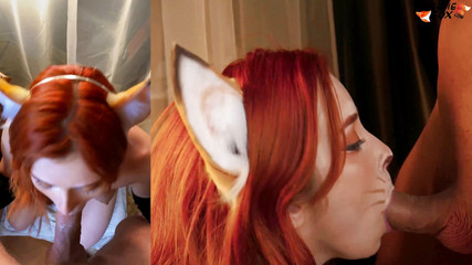 Cute fox sucks big dick - cum on face