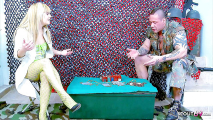 Sexy skinny teen jakeline gets fucked by soldier after playing poker