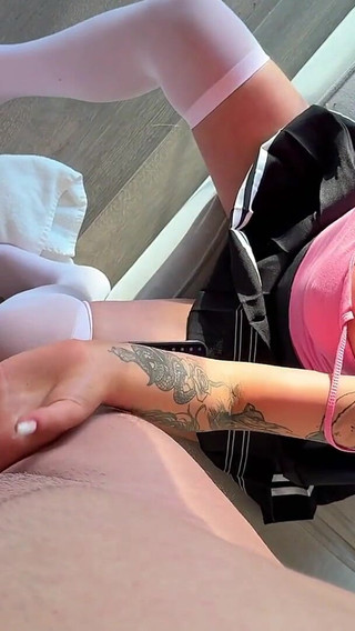 Wonderful Beauty Cute and Hot Tattooed Brunette Babe Makes a Big Cock Guy Cums with an Edging Ignored Handjob