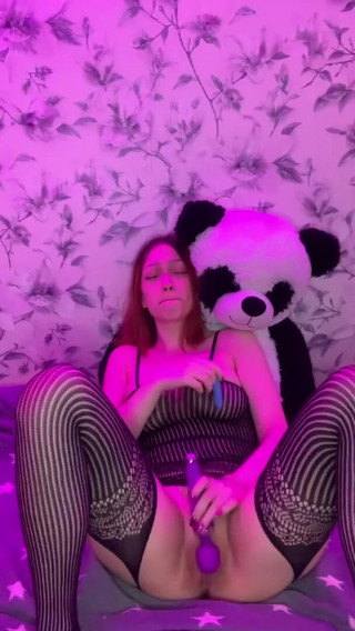 A Girl in Bodystockings Spreads Her Legs and Cums From a Vibrator