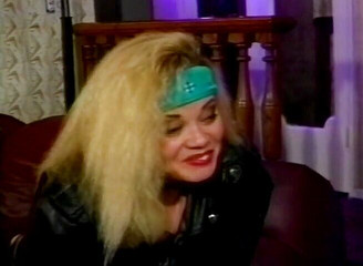 Blonde masturbates to her ebony friend getting drilled in a gangbang