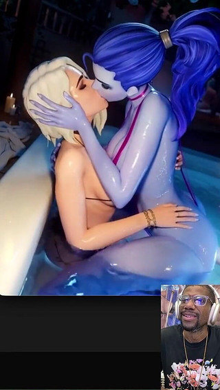 Big Breast Thicc Fat Ass Widowmaker Passionately Kisses Slutty Ass Ashe in a Pool