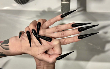 Black Long Nails, Sharp Stilettos, Long Fingers and Hands Worship, Palms Wide