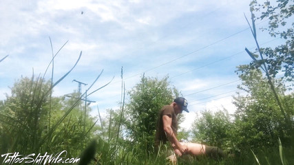 Tattooed babe hard rough sex outdoor in the forest