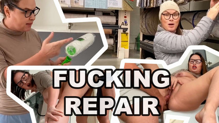 Fucking Repair! Wife fucked her husband's brains out and got a dick in her asshole.