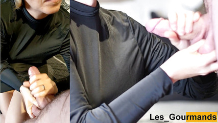 MILF sucks in black dress and gets cum on face