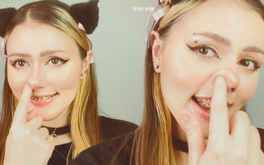 E-girl in Braces Is Pinching Her Cute Nose in Front of You