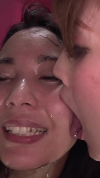 Koharu’s Tongue Licks Chihiro Suzuki's Forehead, Lips, Chin and Spits