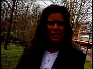 Sexy amateur brunette at outdoors interview