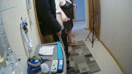 A friend jerks off my cock in the front room