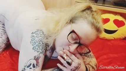 Blonde Smokes a Cigarette