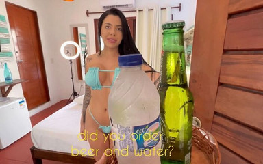 Hot Brunette Fucks with Fa Who Was a Waiter and Worked at a Inn