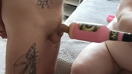 Fingering a Dick with a Sex Machine and Cumming