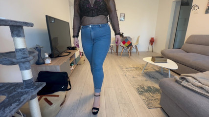 Walking Around in High Heels and Jeans While Farting