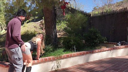 Milf in the yard fucks neighbor