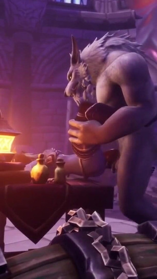 Werewolf fucks Night Elf on a table