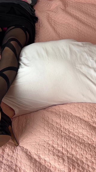 Tied Slave Under Her Legs in Pantyhose - Domination Humiliation