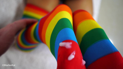 Thai stocking fetish cum on feet