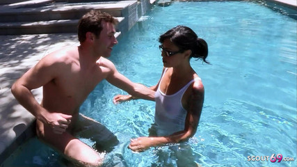 Sexy Skinny Teen Banged in the Pool by Step Brother