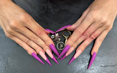 Jewelry Fetish, Try on My Rings on My New Purple Color Long Nails, Sharp Stilettos