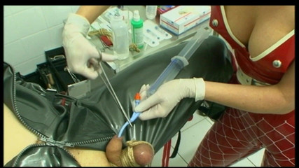 Small penis humiliation penis squeezing in latex dress