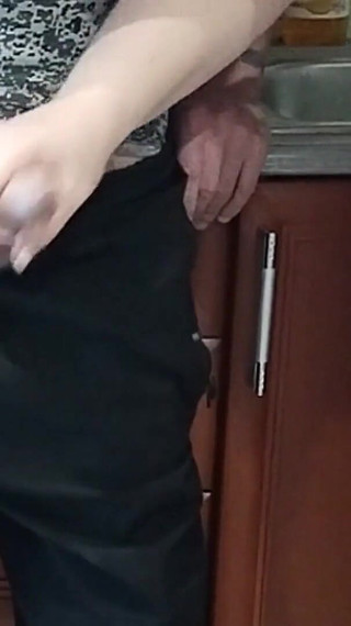 Hot Cum in Mother-in-law's Mouth After Jerking off a Dick in the Kitchen