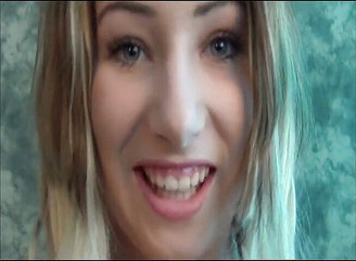 Sweet blonde teen gets sprayed with load at the casting