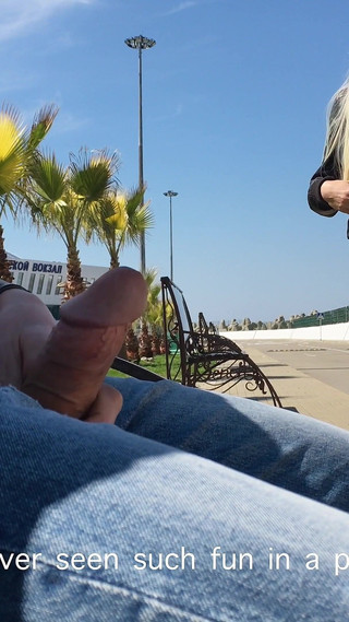 Girl Was Surprised to See Guy Jerking off Dick in the Park and Help Him Cum