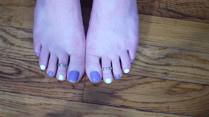 Toe Wiggling and Toe Rings JOI with Purple and White Toenail Polish