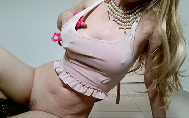 Toy inside creamy camel toe pussy with tiny panty