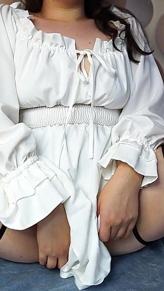 A Cute Girl in a Beautiful White Dress Decided to Show Her Pussy