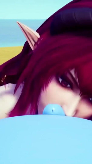 Demon girl sucking off a bouncing ball