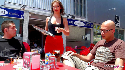 Guys pick up skinny teen waitress Cristal and banged at a lost place