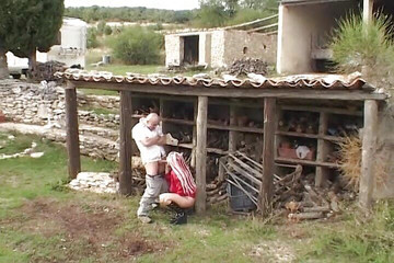 Attractive French Hoe Takes on Two Fat Dicks in an Outdoor Anal Threesome