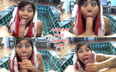 AHEGAO Slut discovers cum