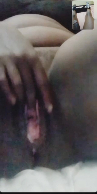 Orgasm cum of black mama cougar, she enjoyed video call fuck