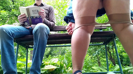 Curvy MILF in Pantyhose Peeing Next to Me in the Park, View From Below