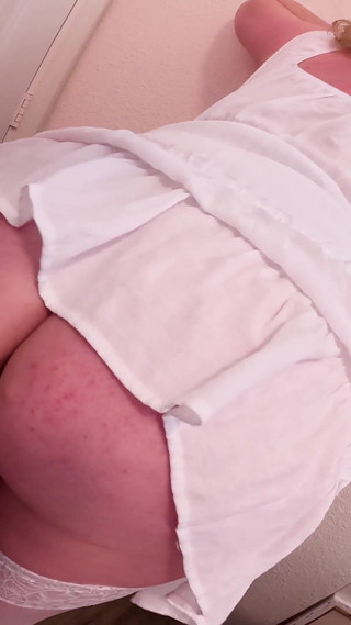 Stepmom in a White Dress Fucked Against the Wall