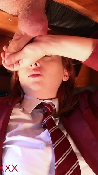 Hot British Schoolgirl Sucks Anonymous Cock at the Milking Table