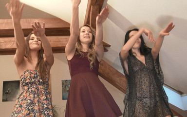 Summer Dress Strip and Dance Party with Three Amateur College Girls Invited for a Naked Try on Haul for a Fake Shooting
