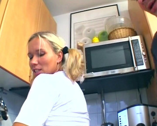 Blonde Stepmom From Germany Riding Cock in Kitchen